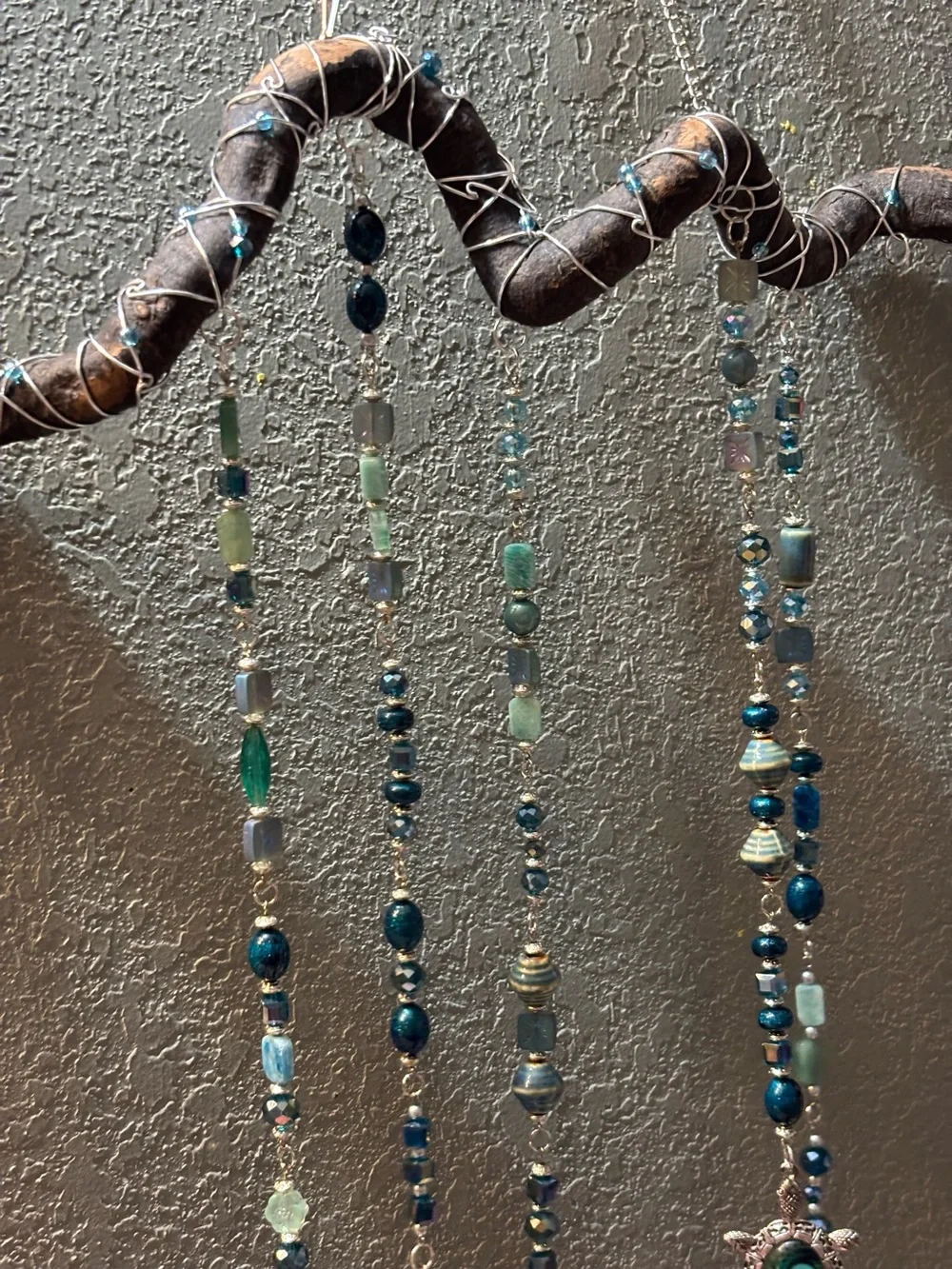Handmade Teal and Brown Beaded Wall Hanging